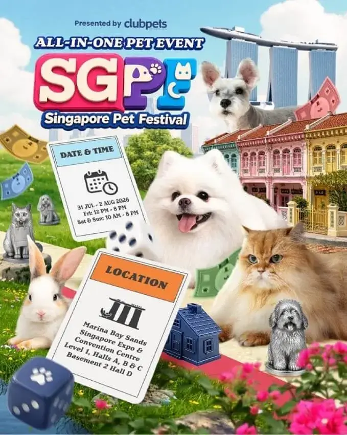 Singapore Pet Festival 2026 featuring pet activities, shopping booths, adoption drives, and family-friendly entertainment.